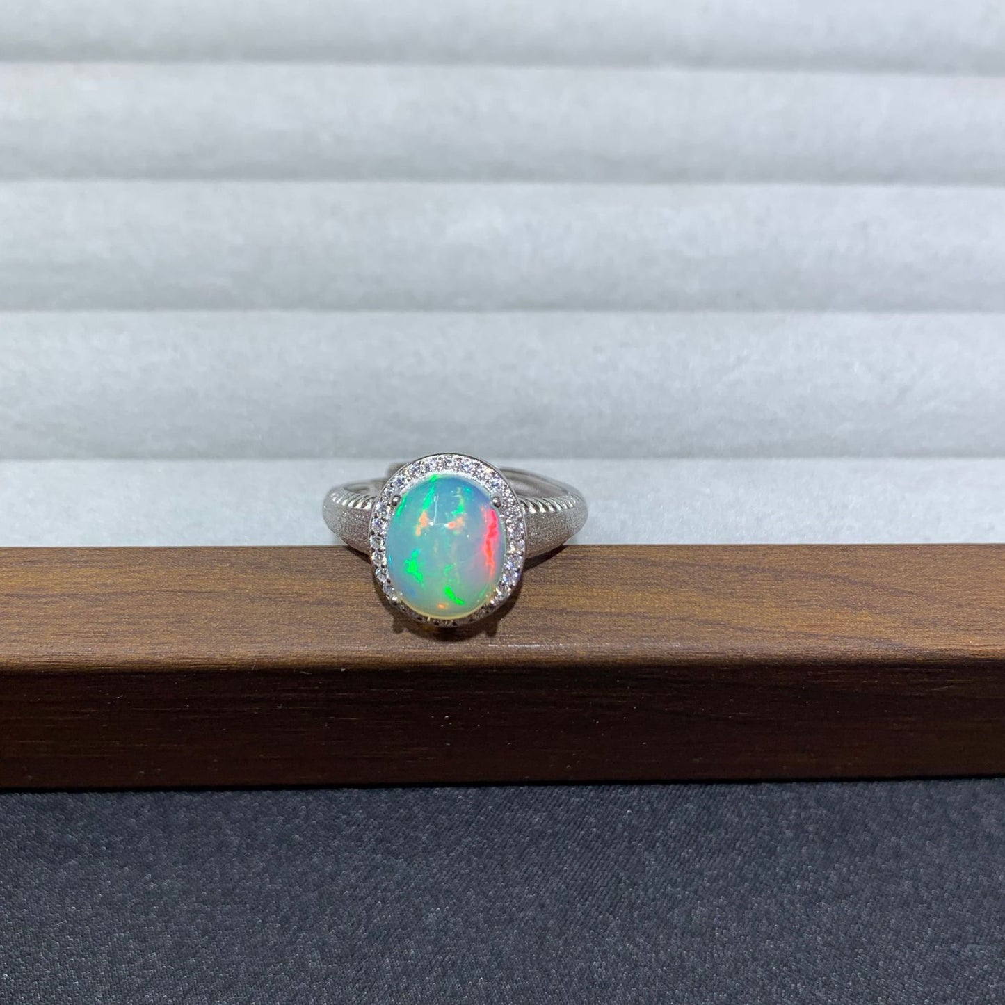 925 Sterling Silver White Opal Halo Open Ring