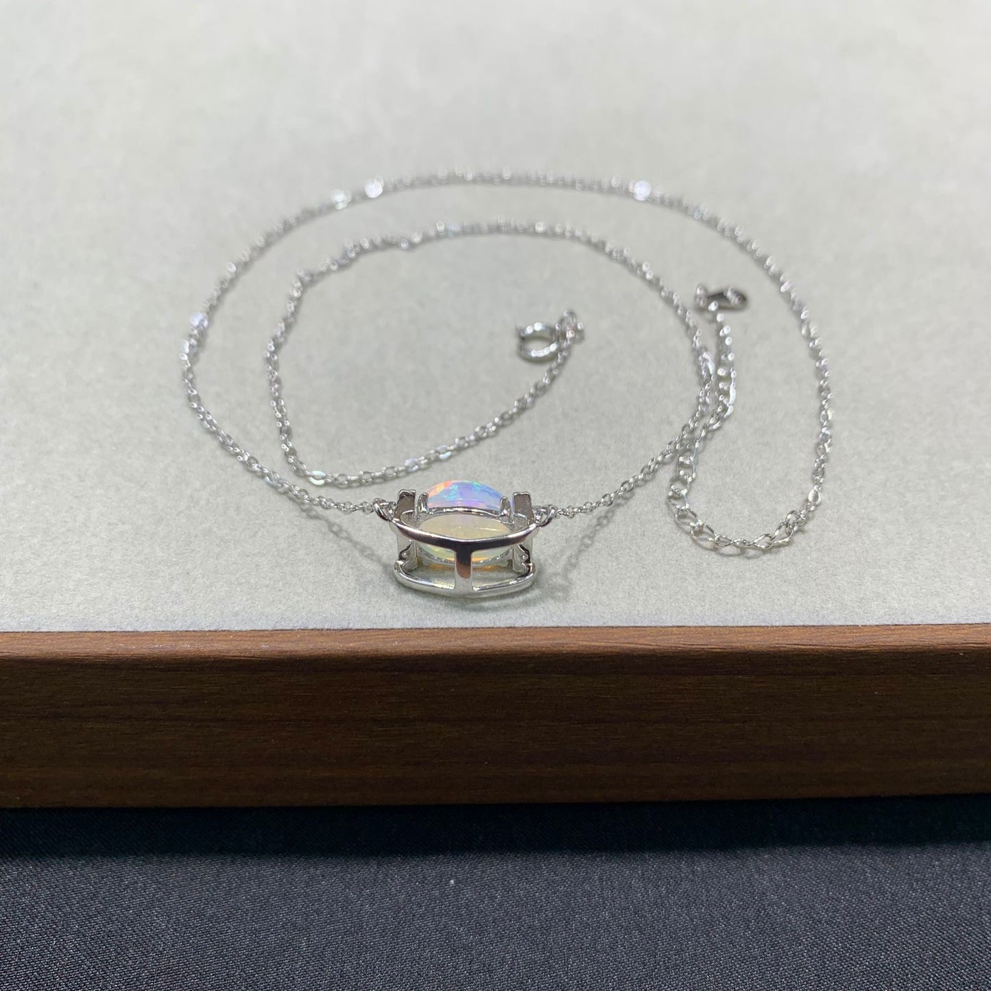 925 Sterling Silver Opal Pendant Necklace
