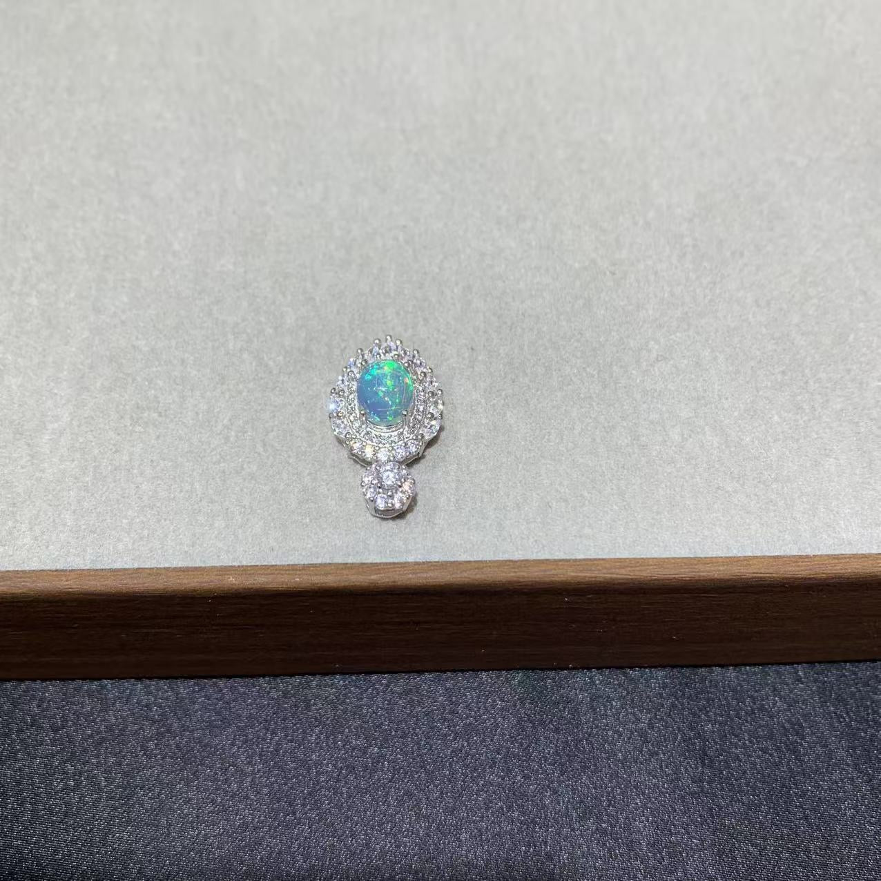 925 Sterling Silver Vintage Halo Opal Dangle Charm Pendant