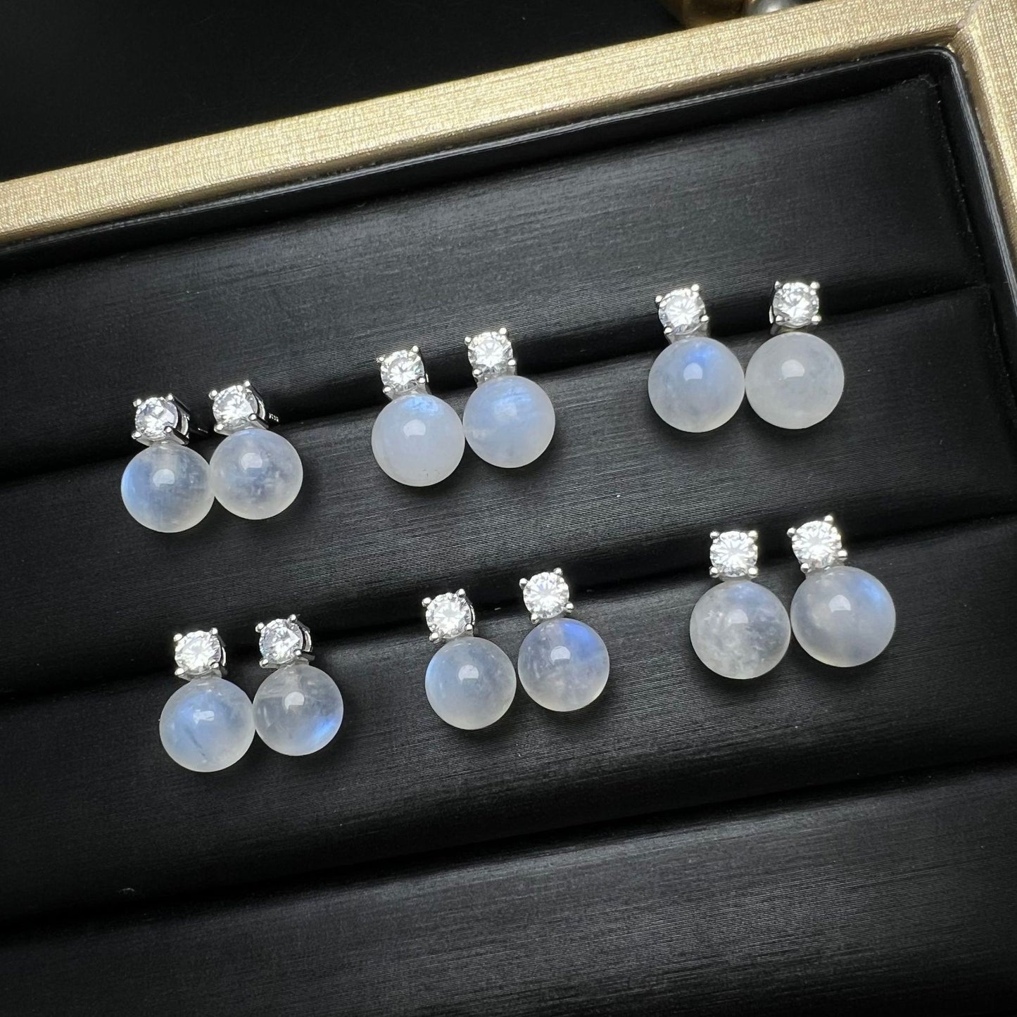 Sterling Silver Round Moonstone Drop Stud Earrings