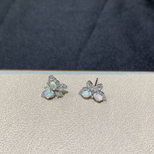 925 Sterling Silver Butterfly Opal Stud Earrings