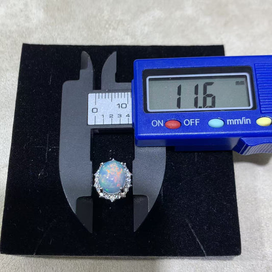 925 Sterling Silver Oval Opal Halo Crystal Ring