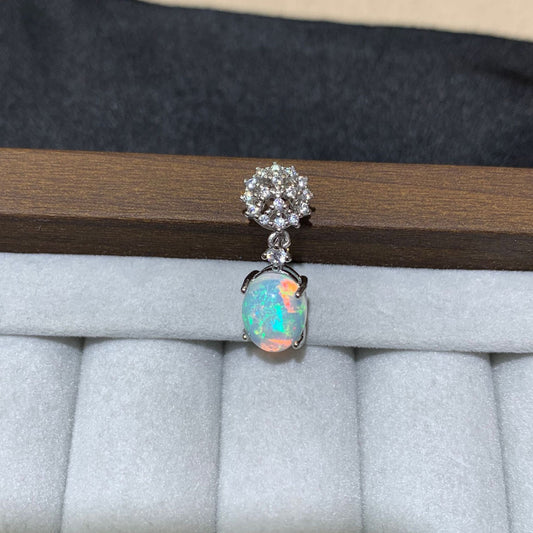 925 Sterling Silver Opal Snowflake Drop Pendant