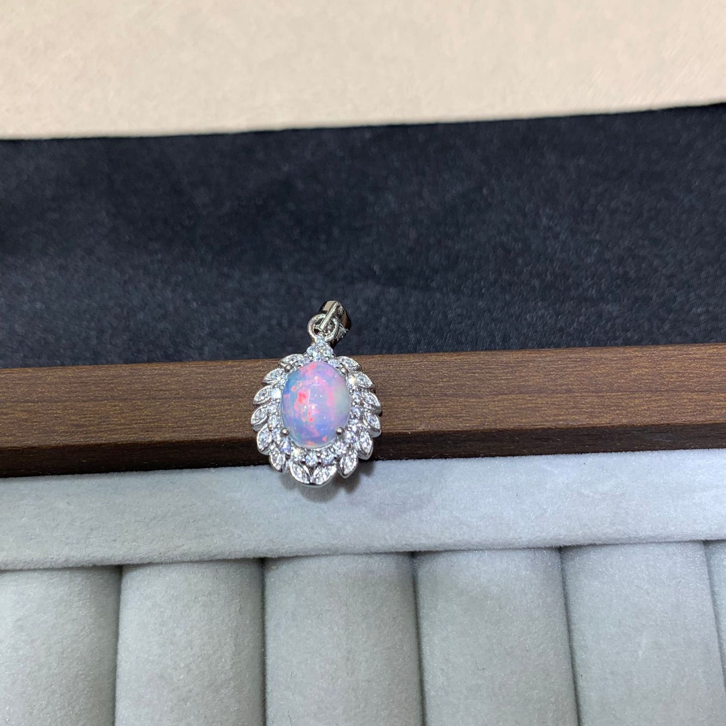 925 Sterling Silver Halo Opal Dangle Charm Pendant
