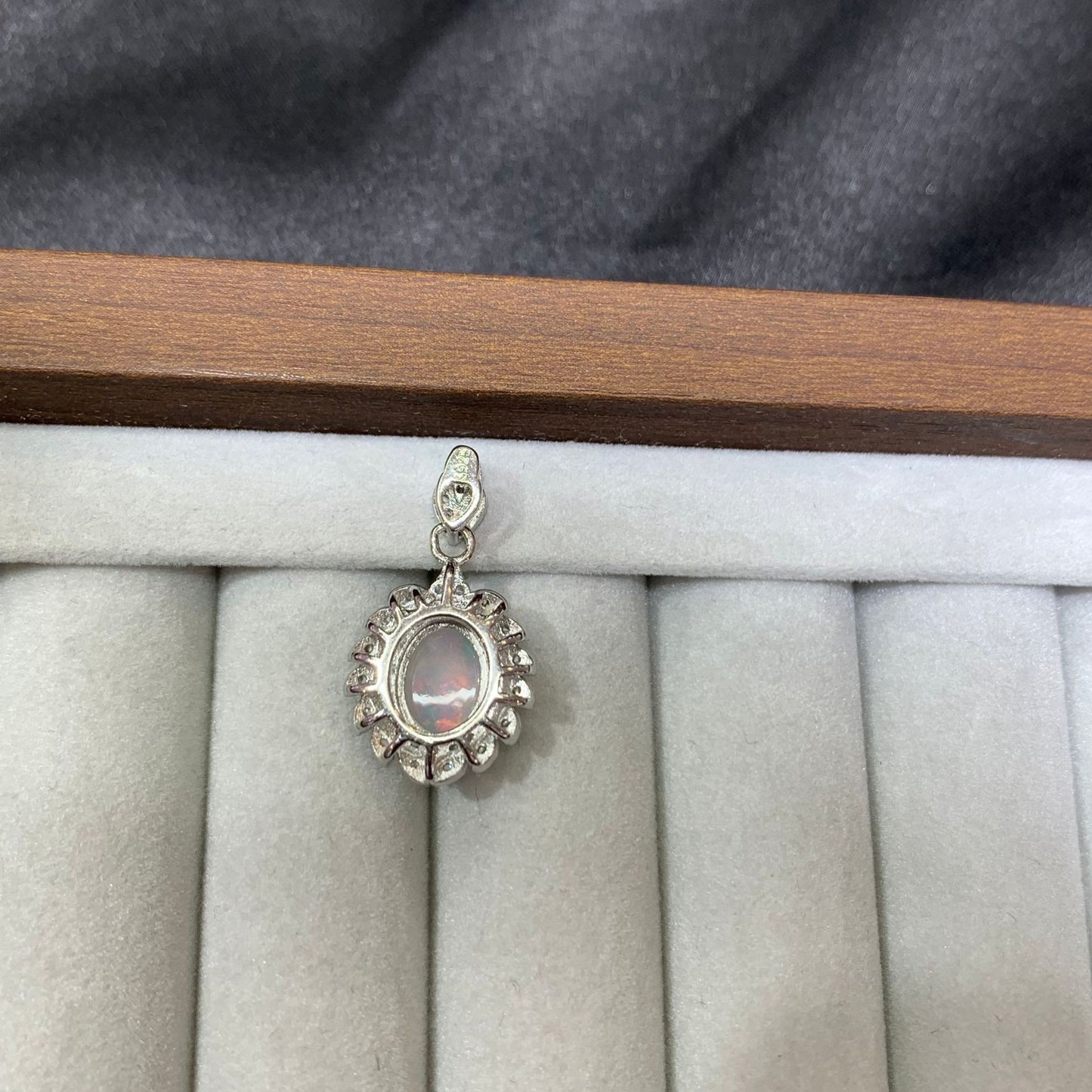 925 Sterling Silver Oval Opal Cabochon Halo Charm Pendant