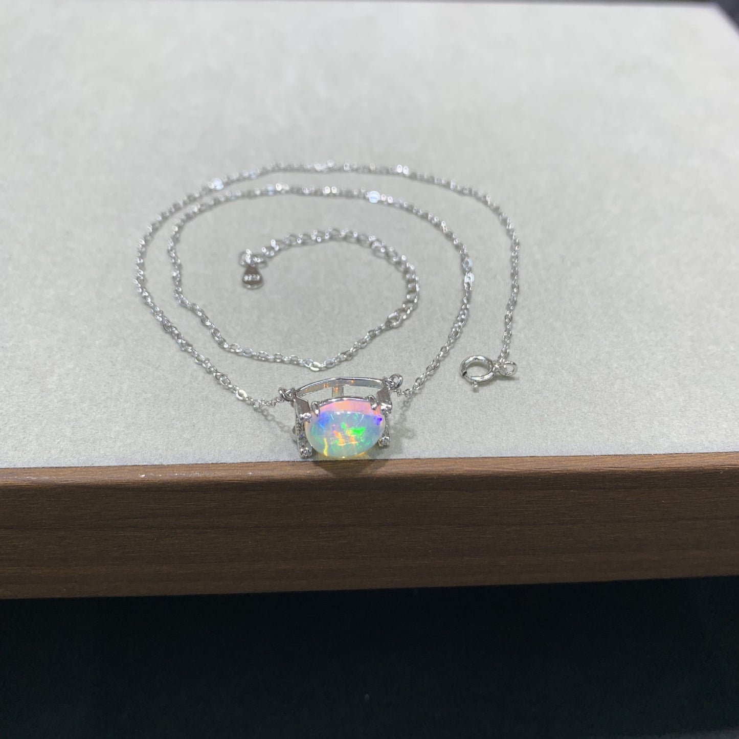 925 Sterling Silver Opal Pendant Necklace