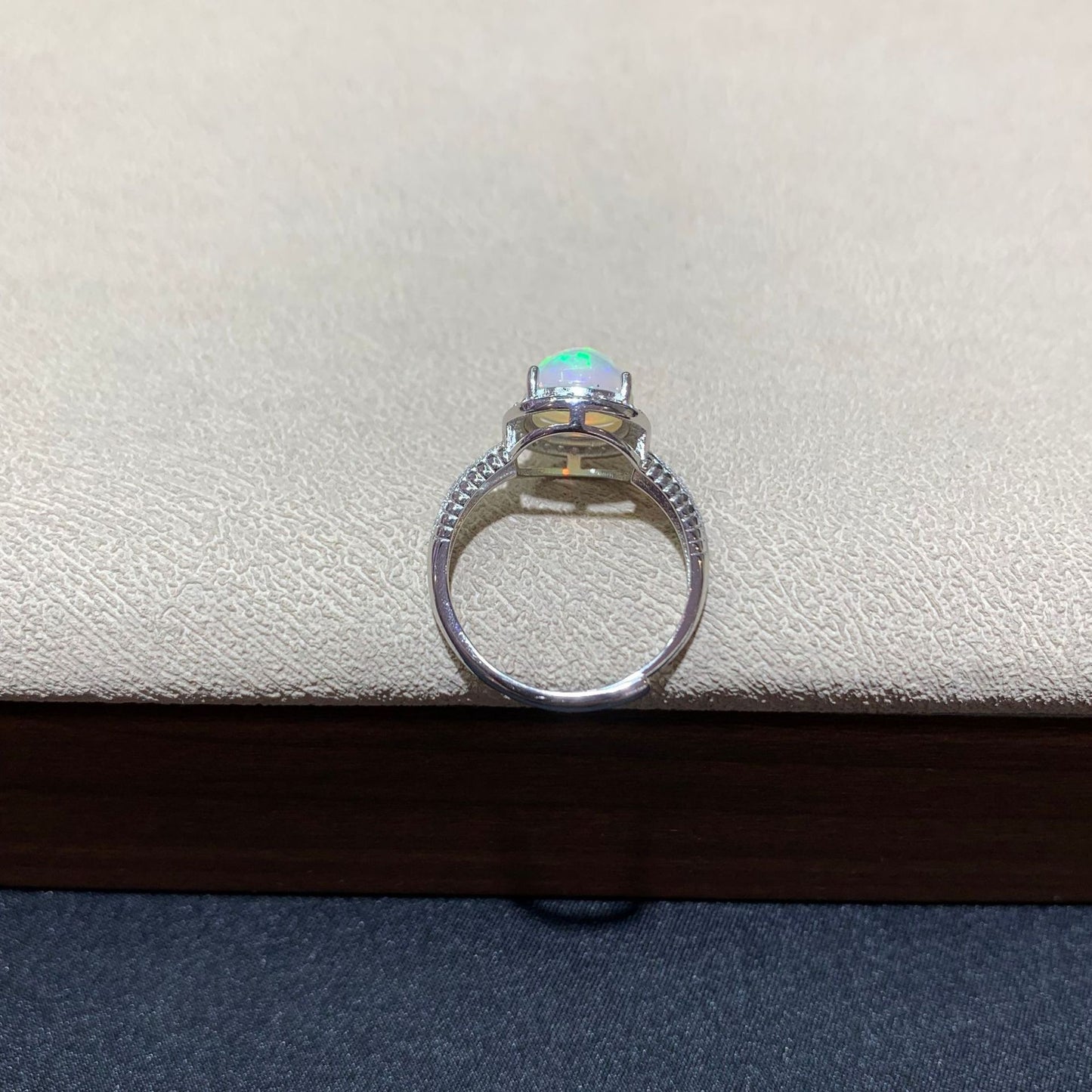 925 Sterling Silver White Opal Halo Open Ring