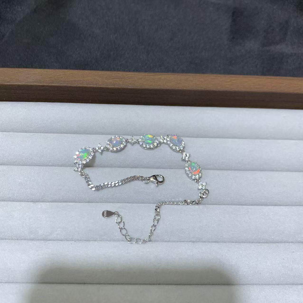 925 Sterling Silver White Opal Halo Chain Bracelet