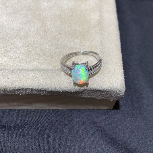 925 Sterling Silver White Opal Baguette CZ Solitaire Ring