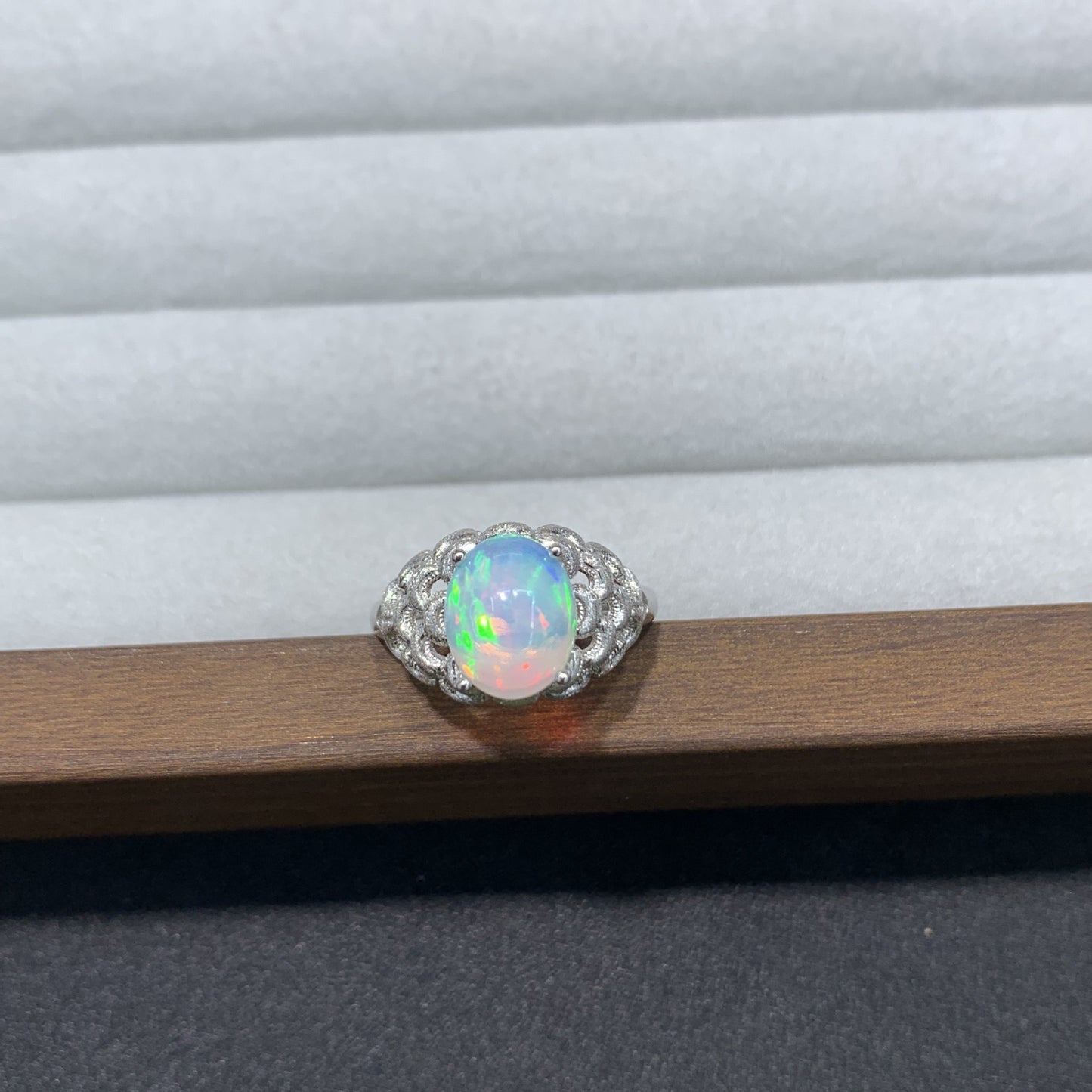 925 Sterling Silver Opal Vintage Filigree Lace Open Ring