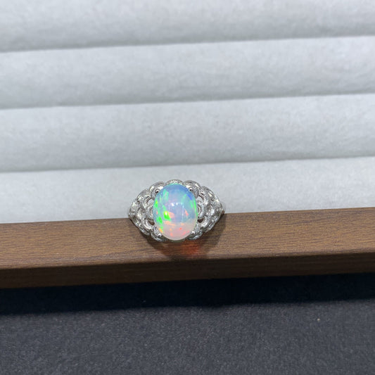 925 Sterling Silver Opal Vintage Filigree Lace Open Ring