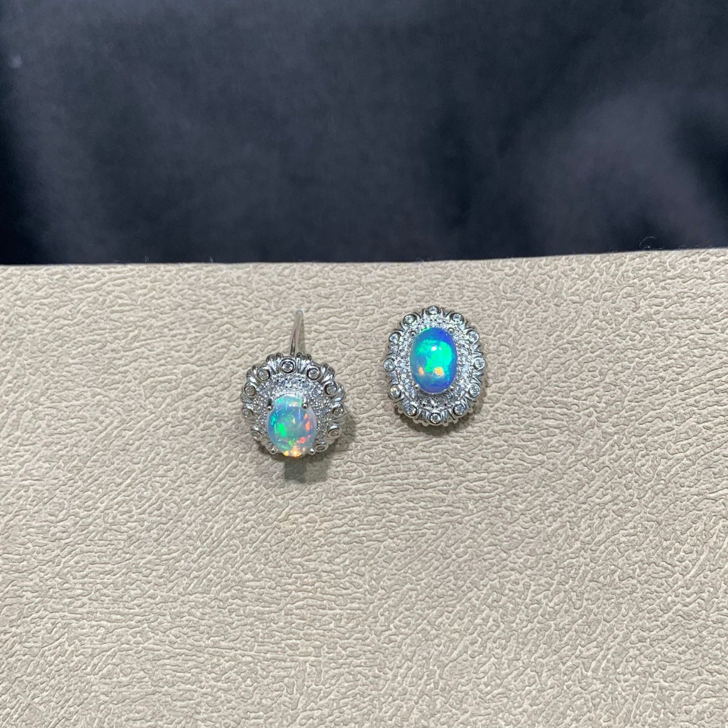 925 Sterling Silver Opal Matte Frame Stud Earrings