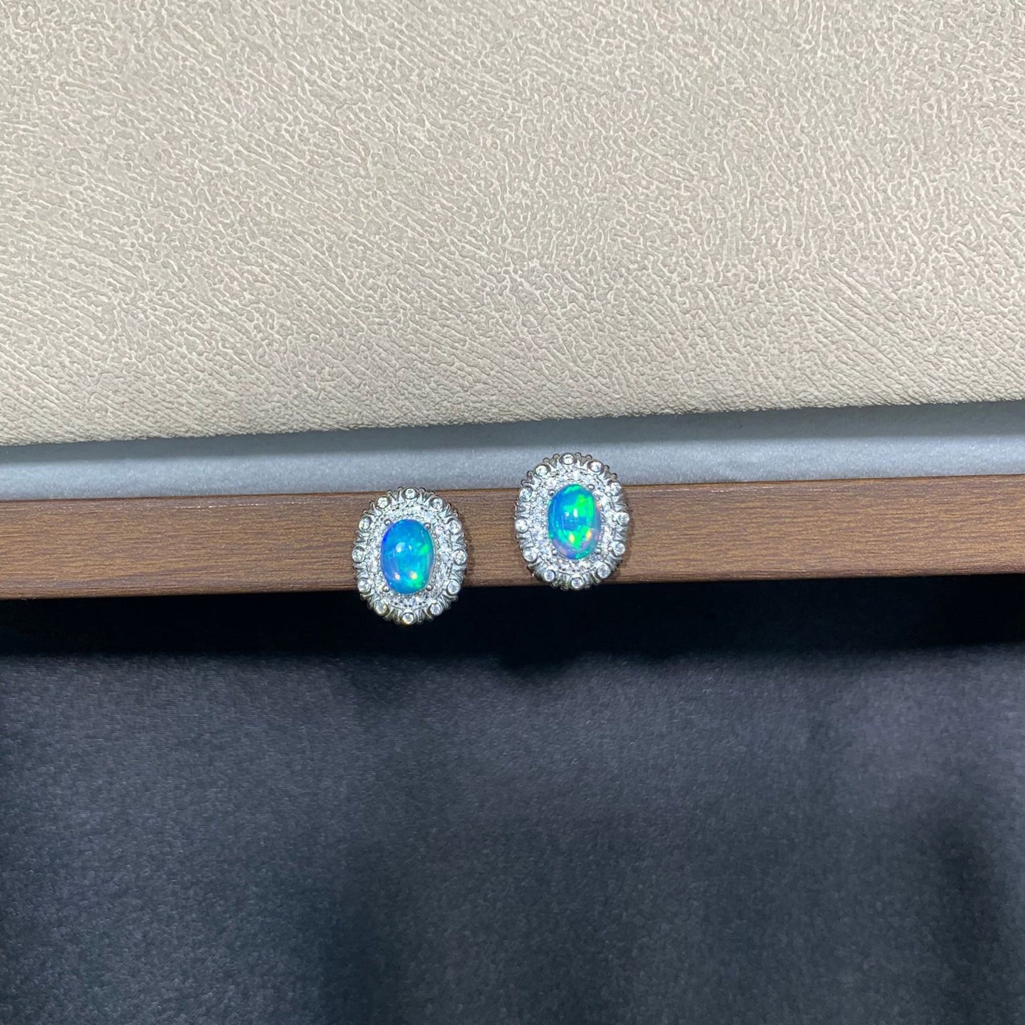 925 Sterling Silver Opal Matte Frame Stud Earrings