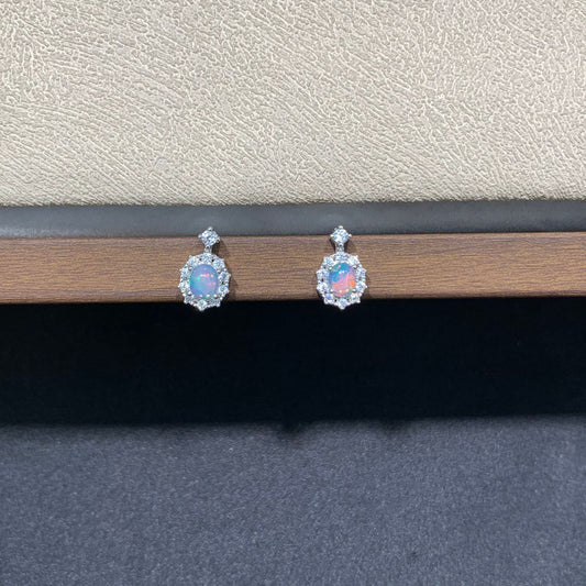 Sterling Silver Opal Halo Drop Earring