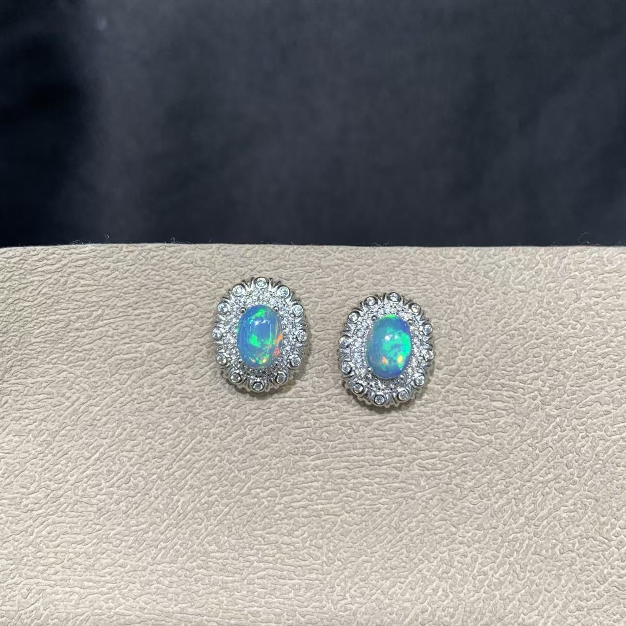 925 Sterling Silver Opal Matte Frame Stud Earrings