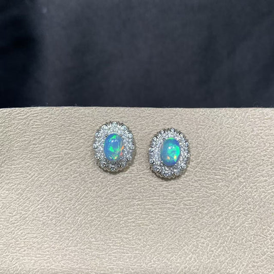 925 Sterling Silver Opal Matte Frame Stud Earrings
