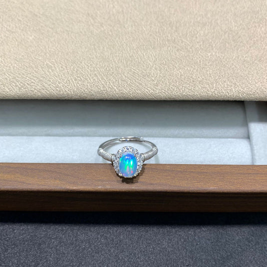 925 Sterling Silver Opal Halo Ring