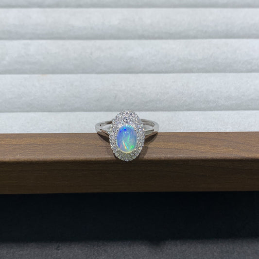 925 Sterling Silver Opal Oval Halo Statement Ring
