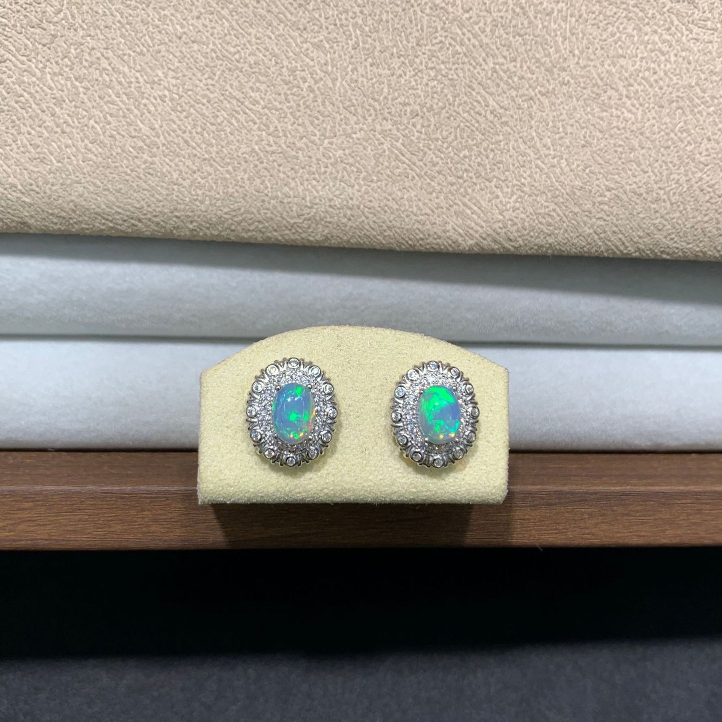 925 Sterling Silver Opal Matte Frame Stud Earrings