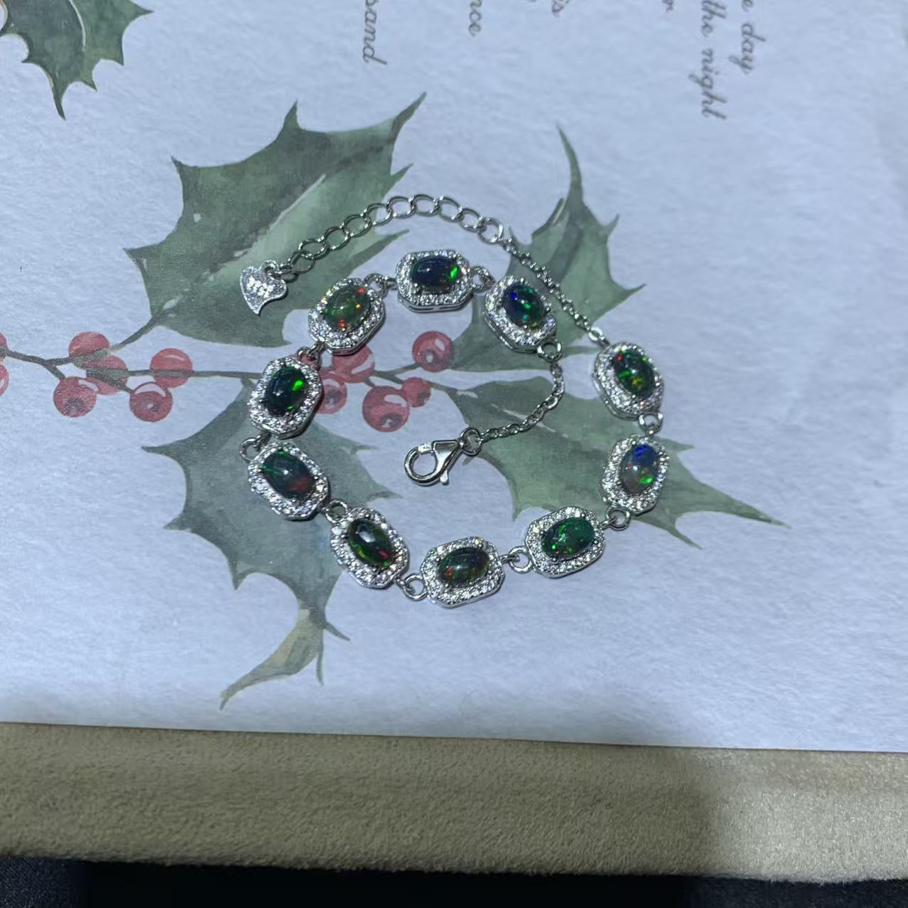 925 Sterling Silver Halo Black Opal Bracelet
