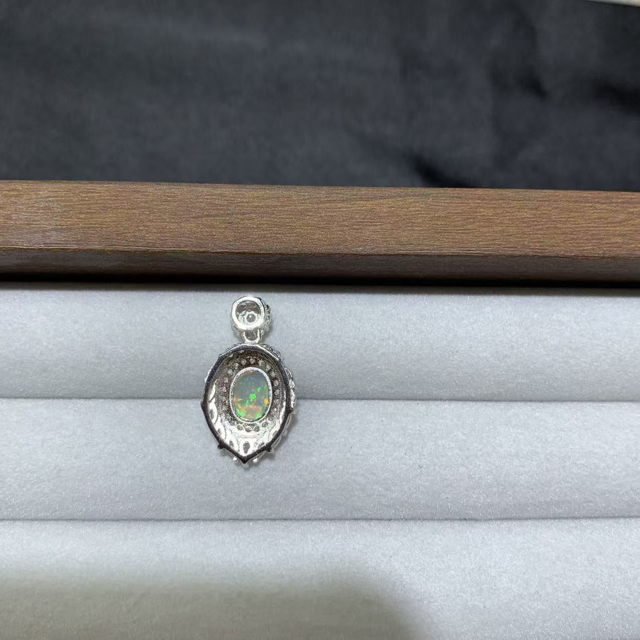 925 Sterling Silver Vintage Halo Opal Dangle Charm Pendant