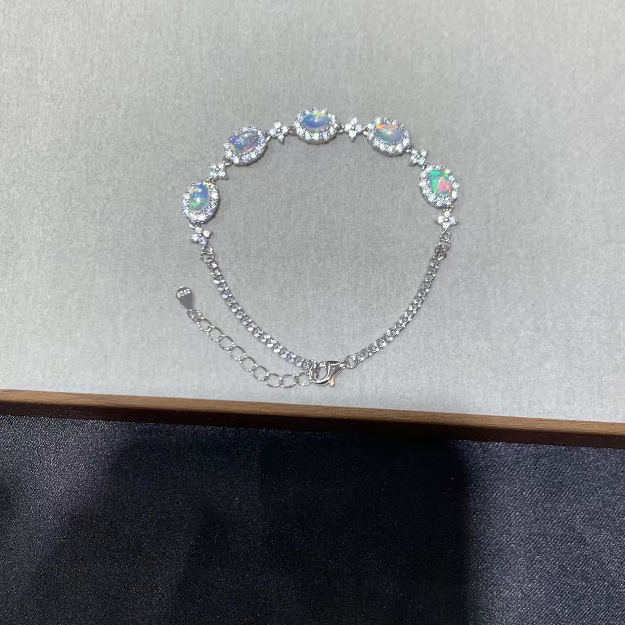 925 Sterling Silver White Opal Halo Chain Bracelet