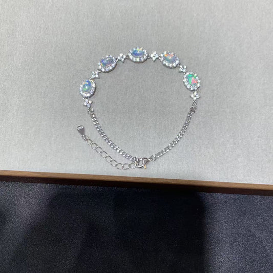 925 Sterling Silver White Opal Halo Chain Bracelet