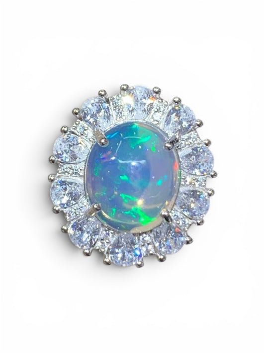 925 Sterling Silver Sunflower Opal Halo Ring