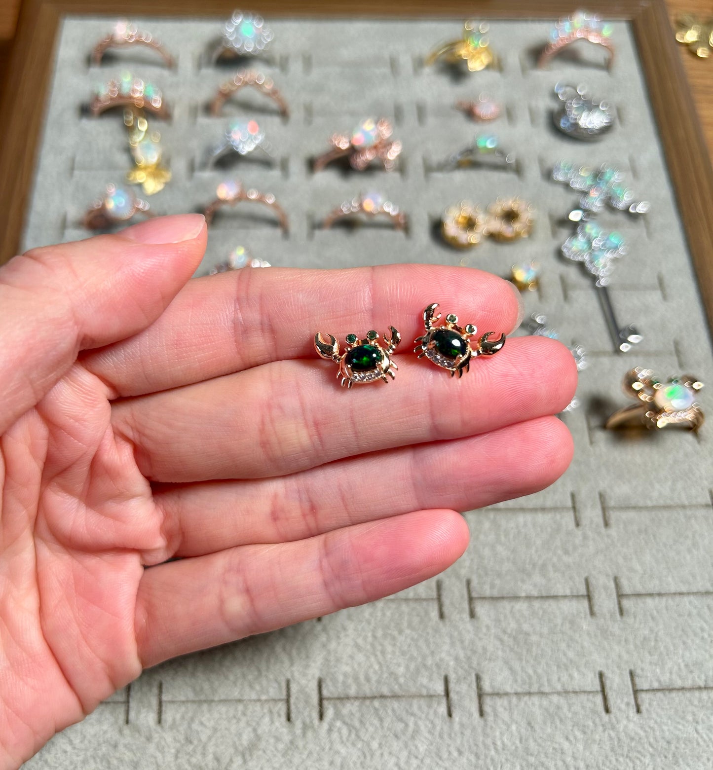 925 Rose Gold Sterling Silver Crab Oval Opal Stud Earrings