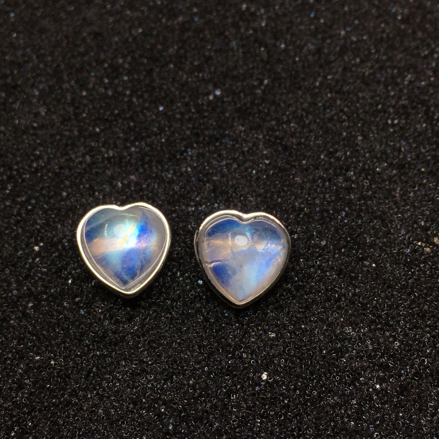 Sterling Silver Heart Moonstone Stud Earrings