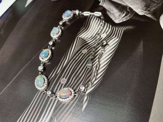 925 Sterling Silver White Opal Halo Chain Bracelet
