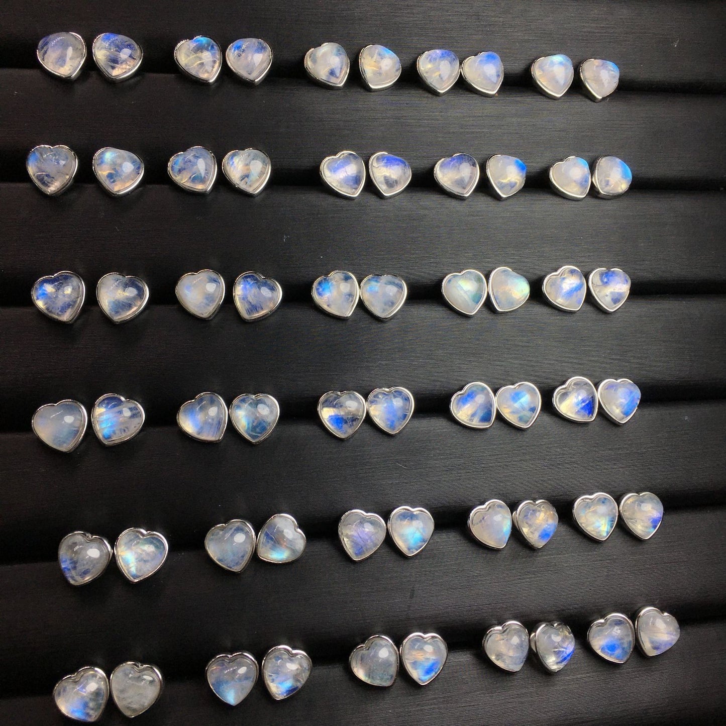 Sterling Silver Heart Moonstone Stud Earrings