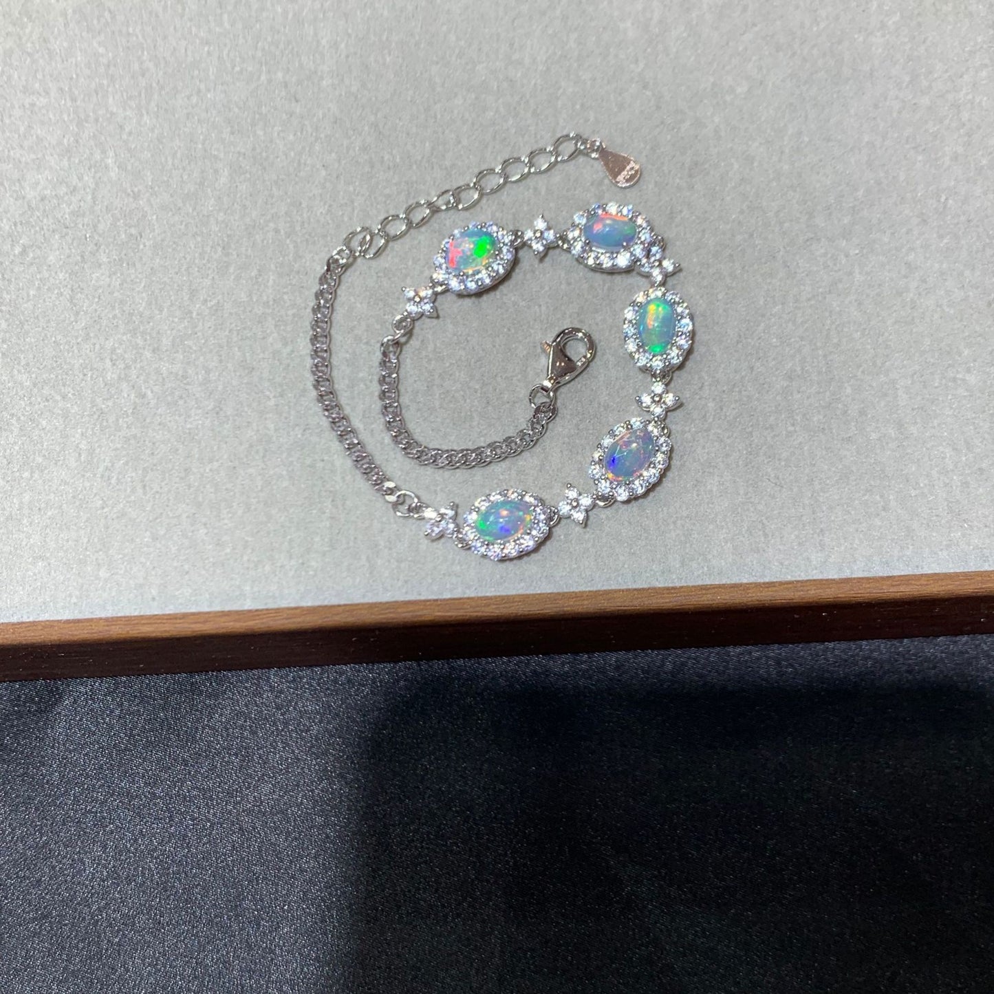 925 Sterling Silver White Opal Halo Chain Bracelet