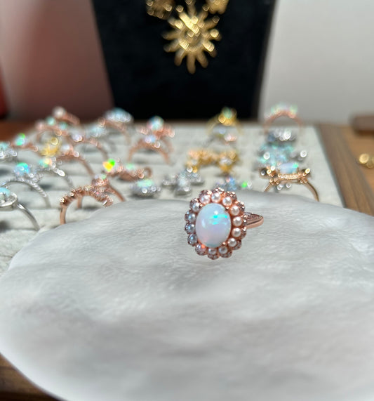 925 Sterling Silver High Dome Opal Pearl Open Ring