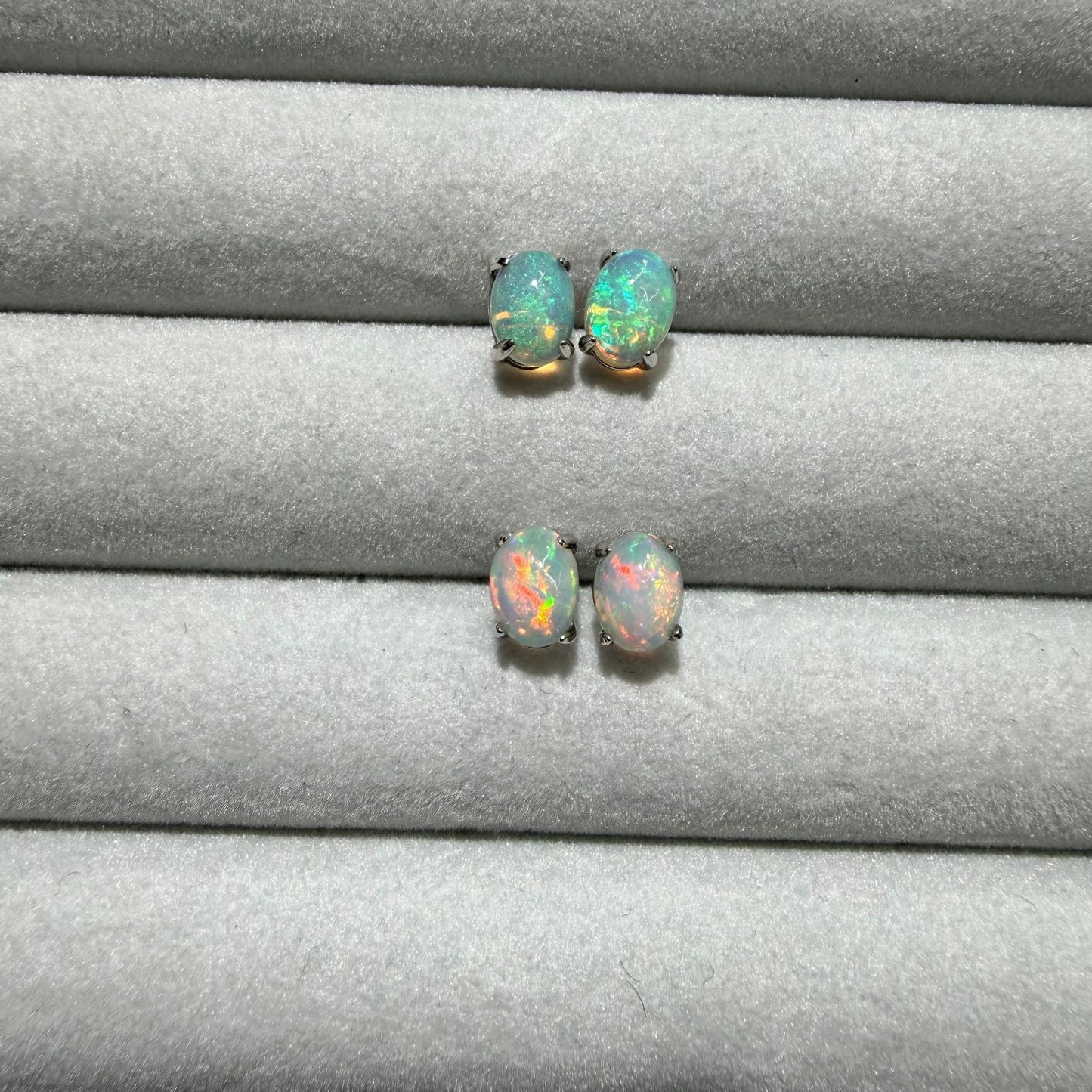 925 Sterling Silver Oval Opal Stud Earrings