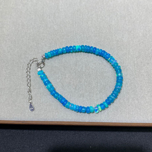 925 Sterling Silver Blue Opal Rondelle Beads Beacelet
