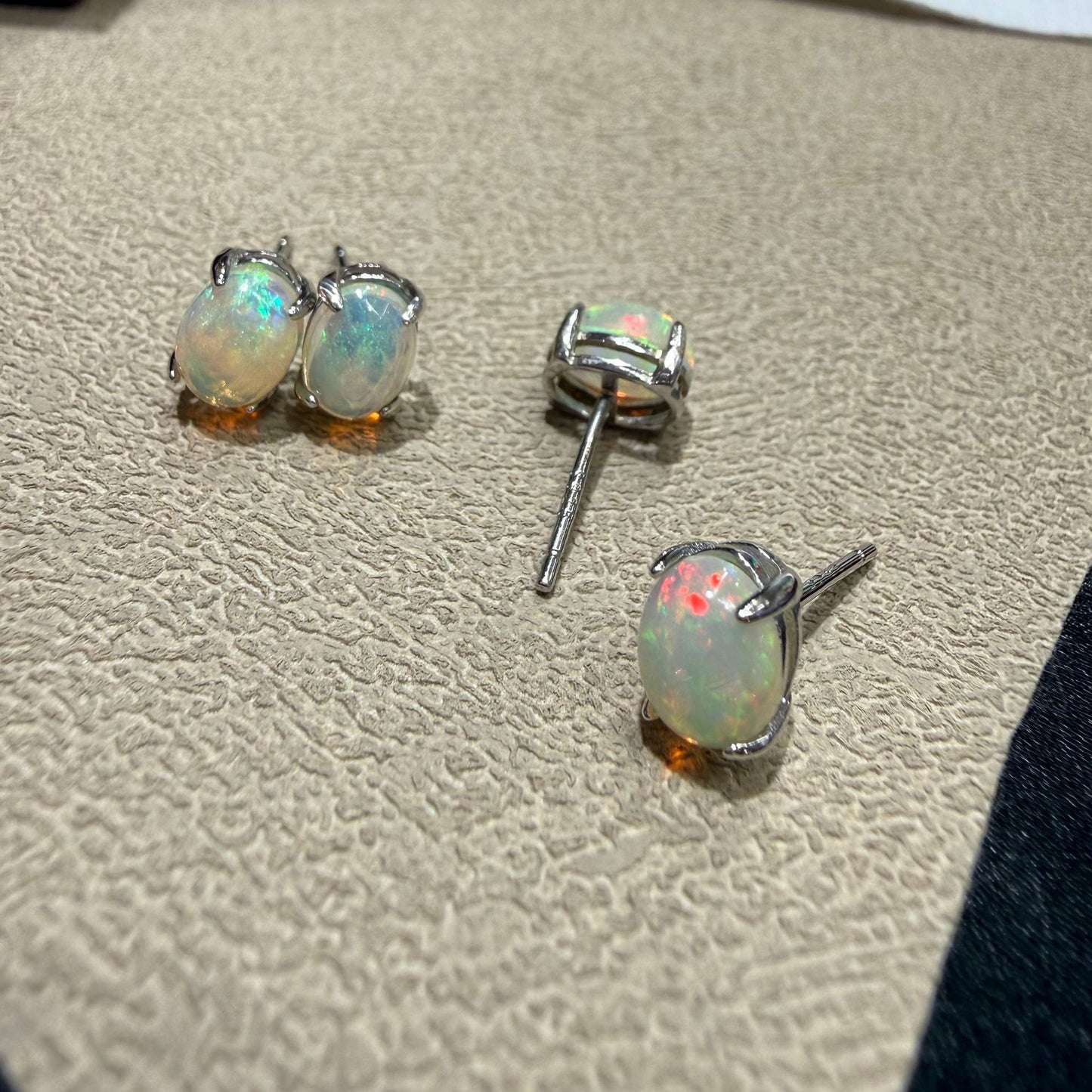 925 Sterling Silver Oval Opal Stud Earrings