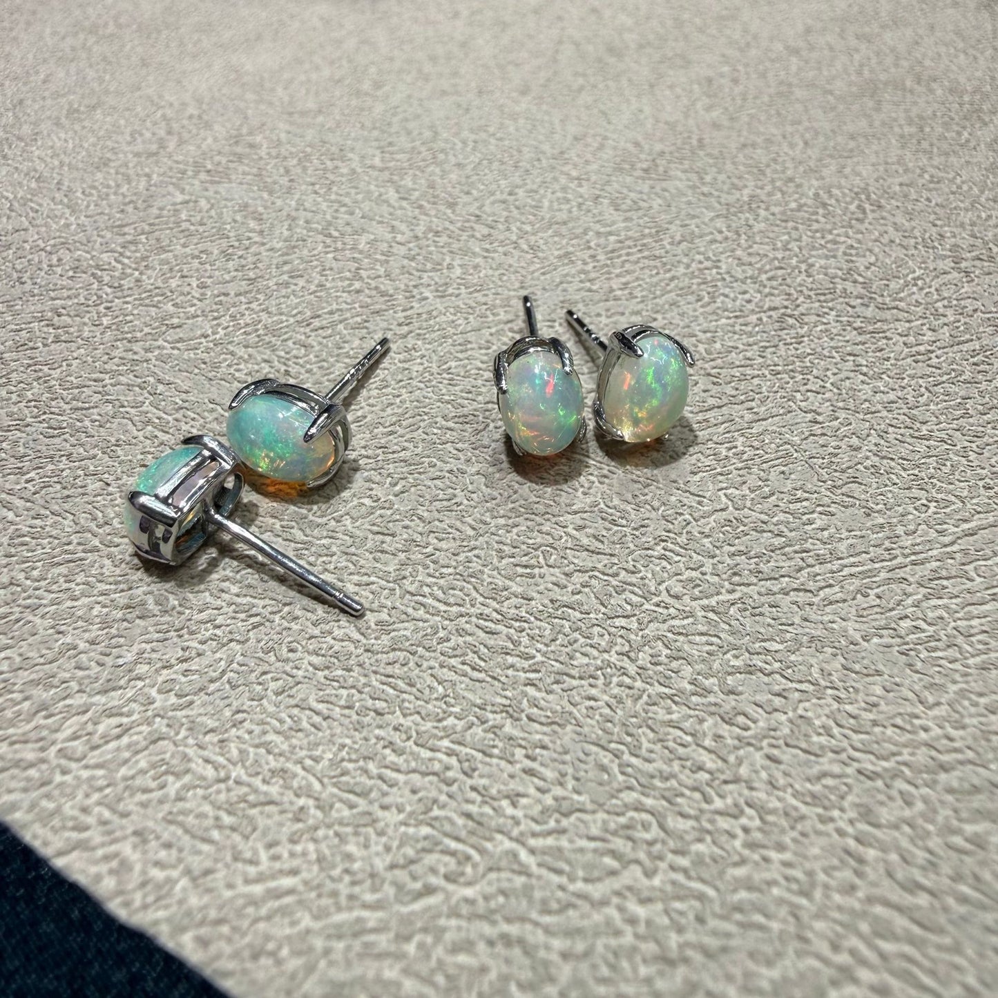 925 Sterling Silver Oval Opal Stud Earrings
