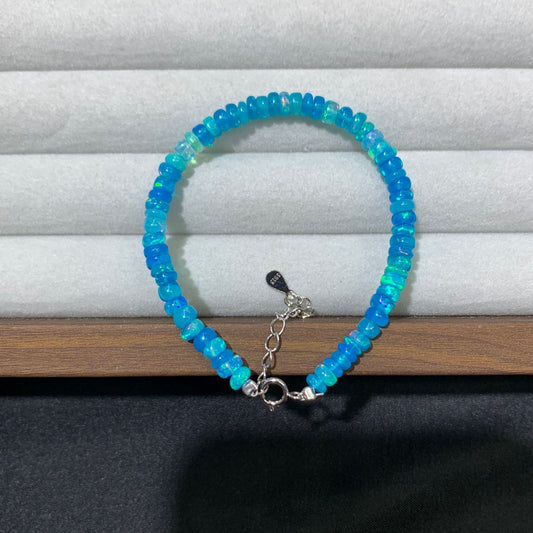 925 Sterling Silver Blue Opal Rondelle Beads Beacelet