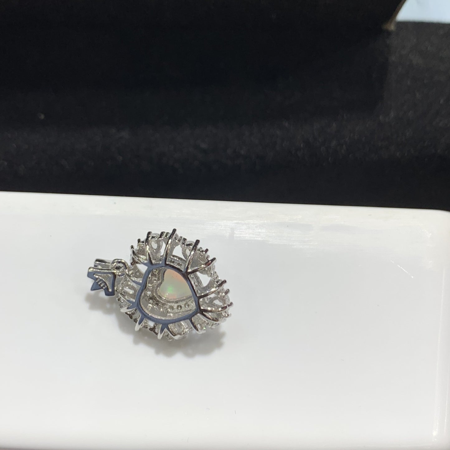 Australian 925 Sterling Silver Floral Double Halo Heart Opal Pendant
