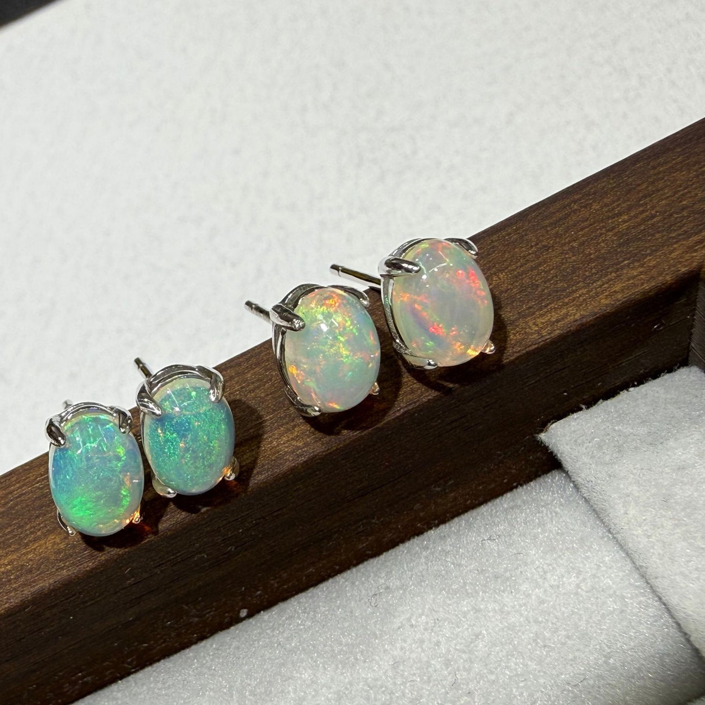 925 Sterling Silver Oval Opal Stud Earrings