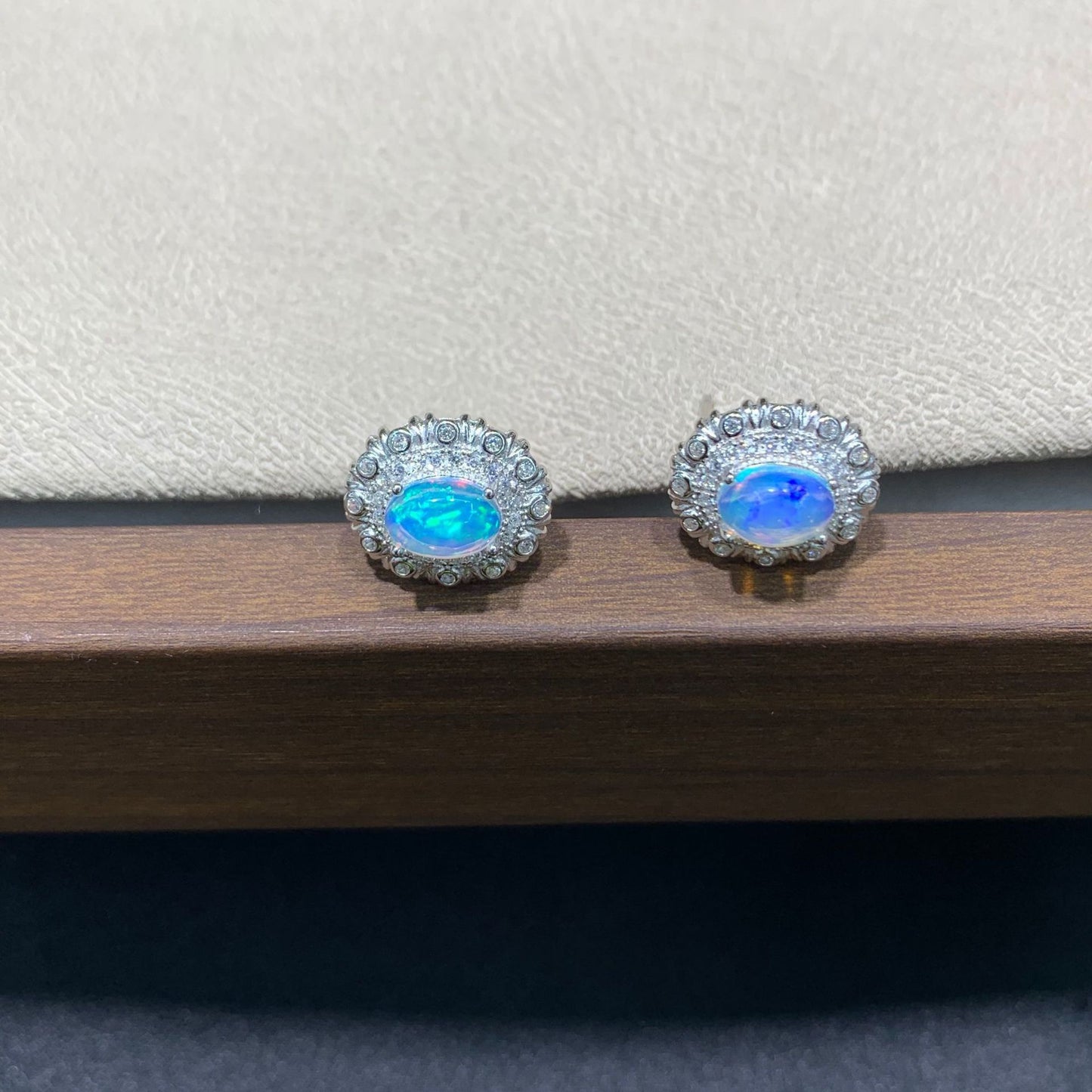 925 Sterling Silver Opal Matte Frame Stud Earrings