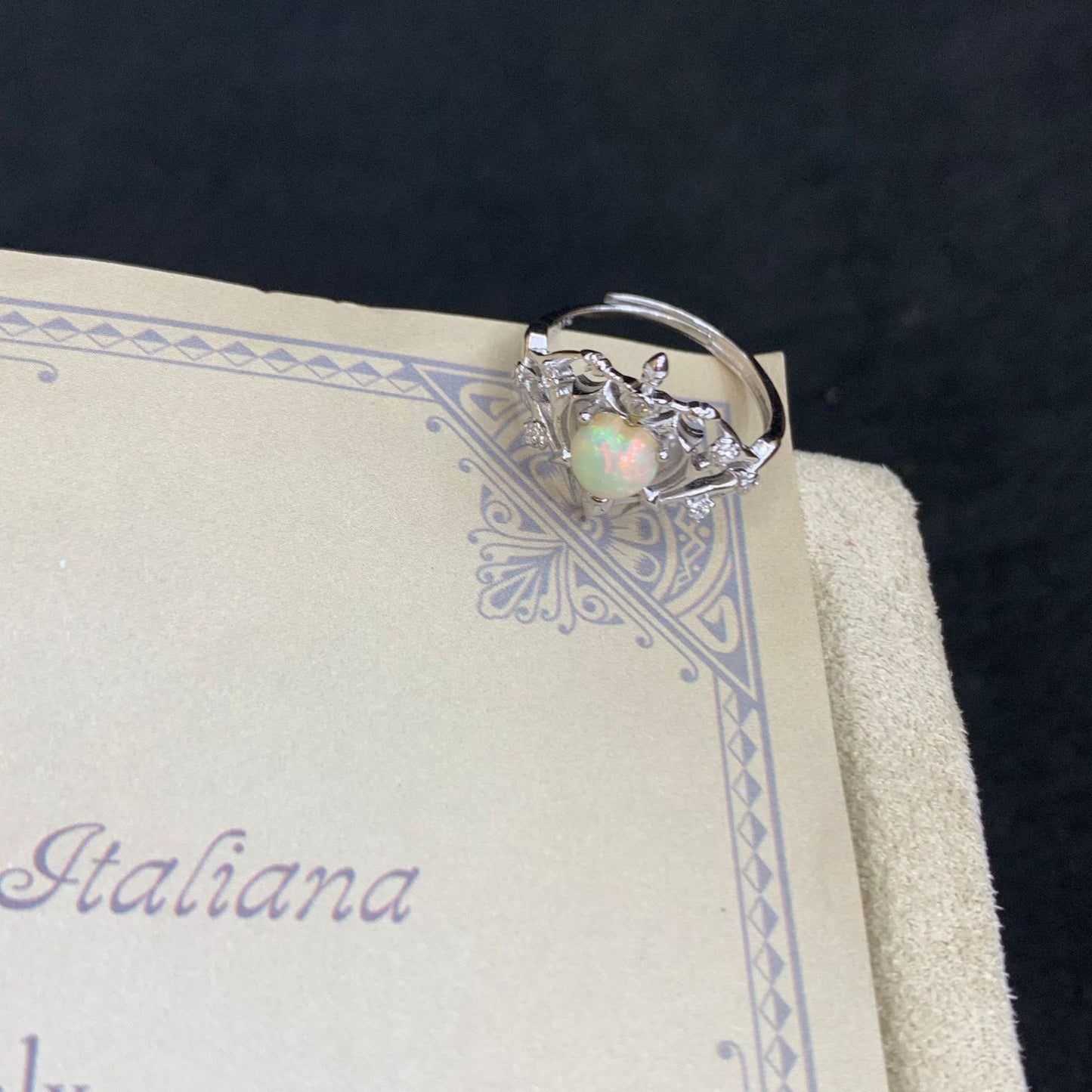 925 Sterling Silver White Opal Crown Open Ring