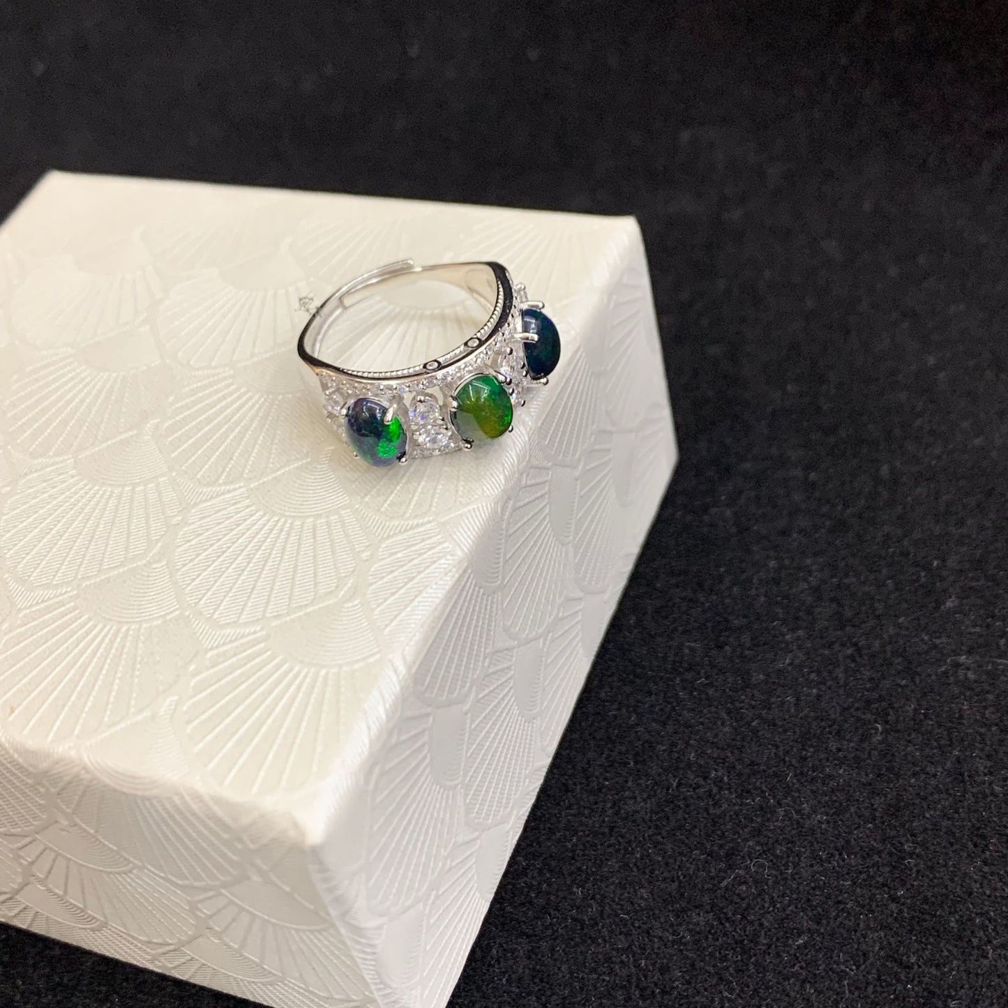 925 Sterling Silver Black Opal Wide Band Ring