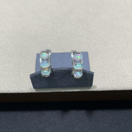 925 Sterling Silver Opal Huggie Hoop Earrings