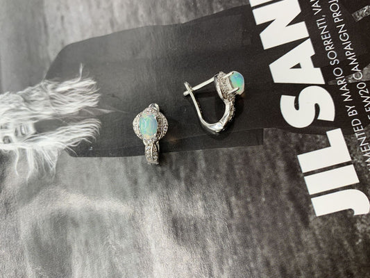 925 Sterling Silver Opal Huggie Hoop Earrings
