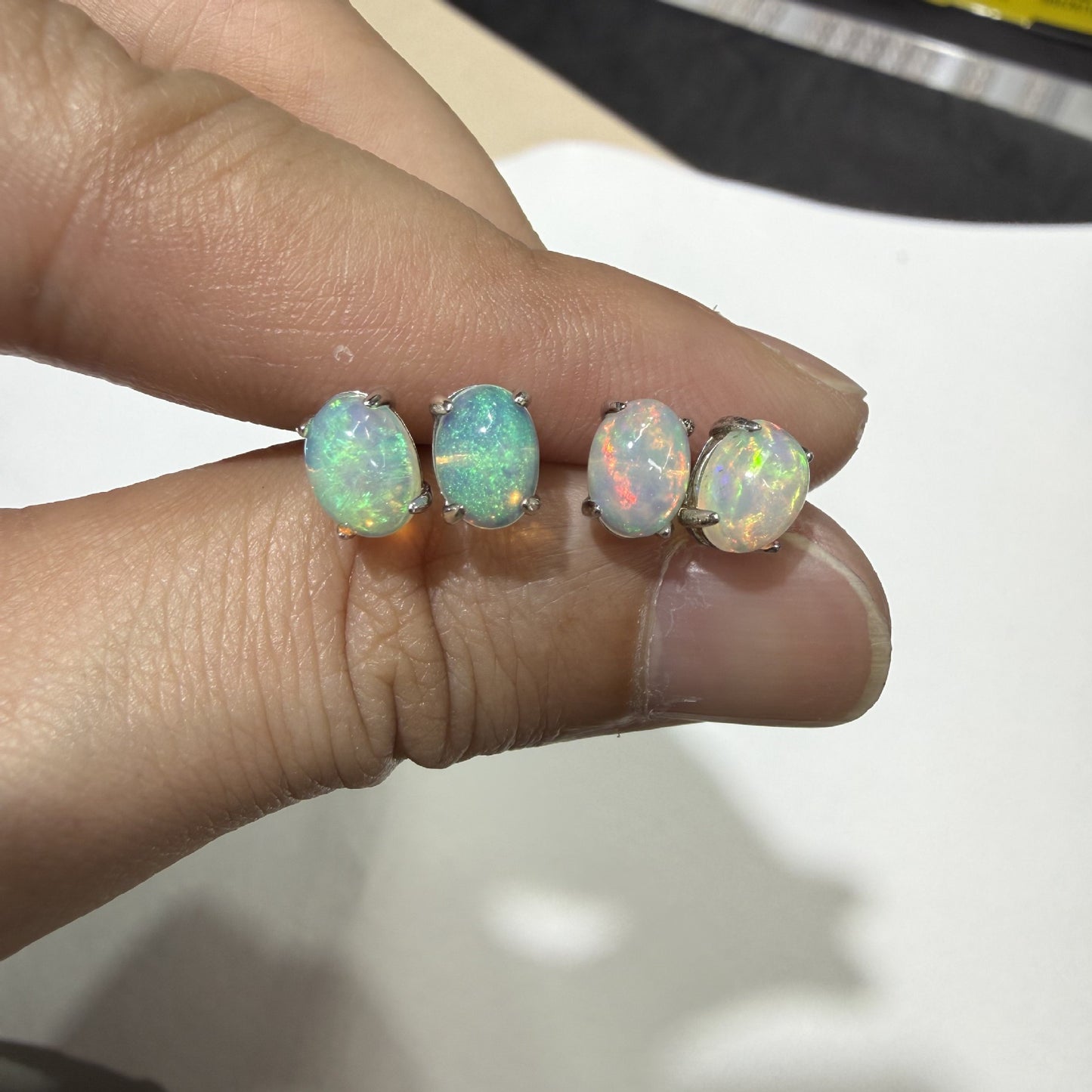 925 Sterling Silver Oval Opal Stud Earrings
