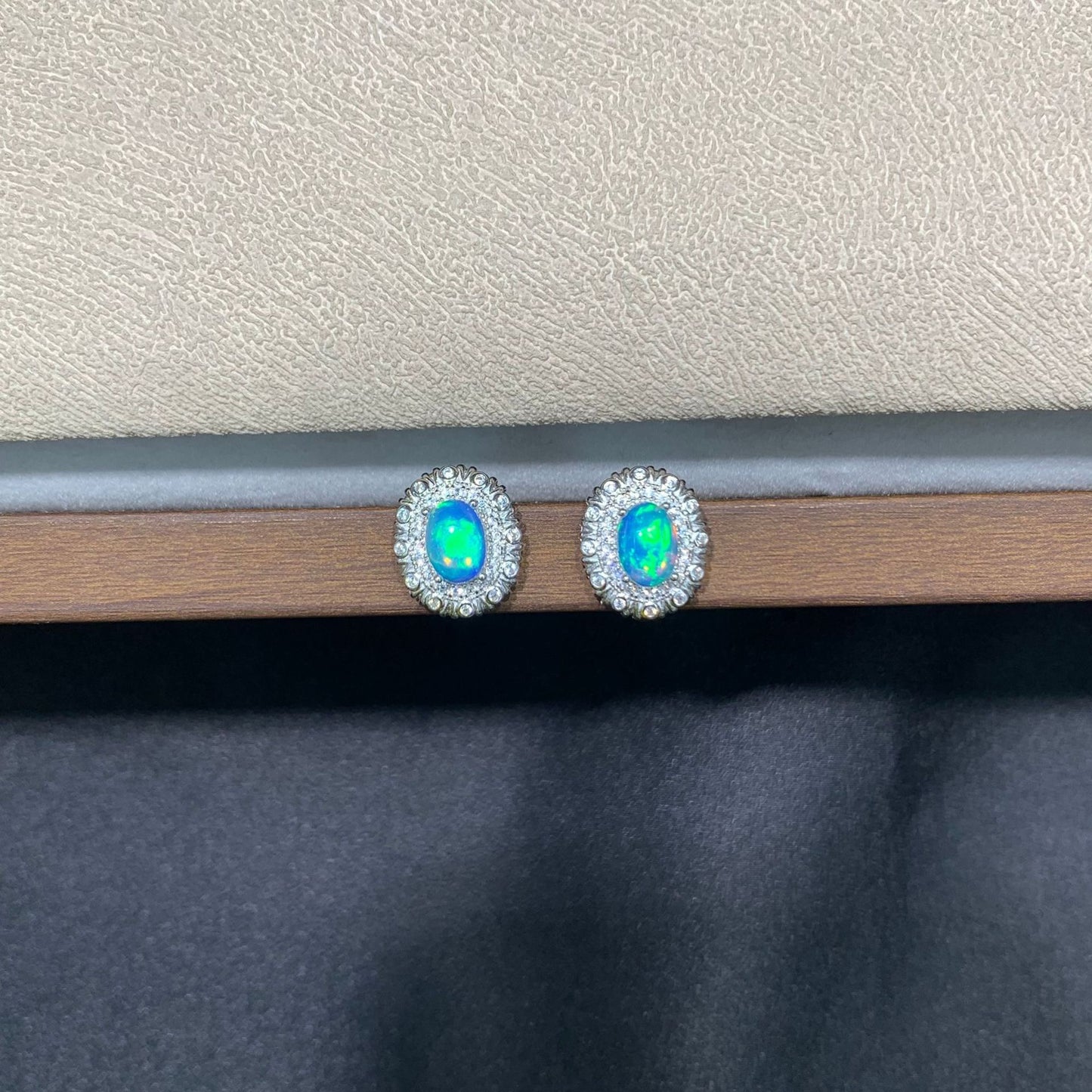 925 Sterling Silver Opal Matte Frame Stud Earrings