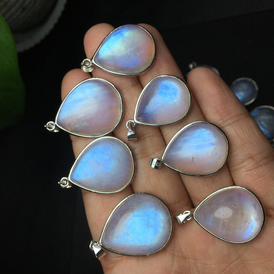 Sterling Silver Teardrop Blue Moonstone Bezel Pendant