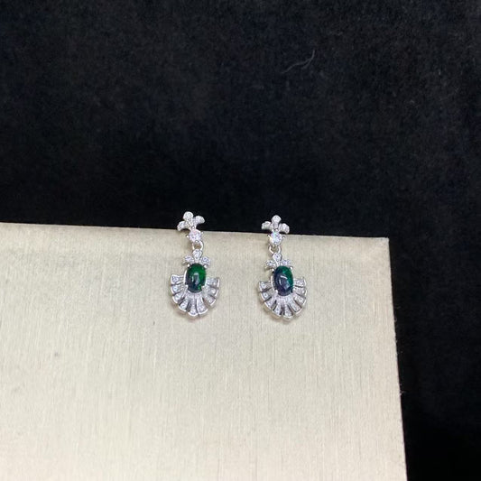 Sterling Silver Black Opal Leaf Drop Earrings